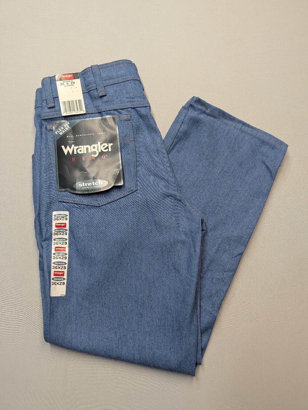 Vintage NWT Y2K Wrangler Hero Stretch Flex Fit Jeans Men's Blue 36x29 Made USA